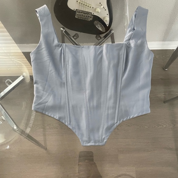 Fashion Nova Tops - Fashion Nova Sky Blue Satin Crop Top